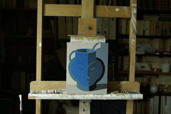 le vase bleu. huile sur bois. michel ducruet. 2009