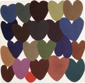 Coeurs . acrylique sur toile. 80x80 cm . collection prive. vers 1980