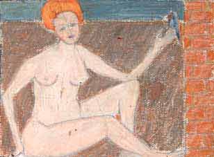 michel ducruet, femme  l'oiseau bleu, woman with a blue bird.