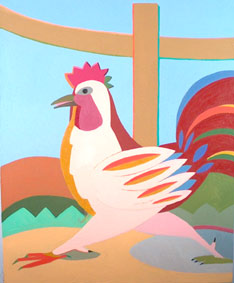 Le coq, sous influence de Malvitch. huile sur toile