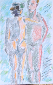 michel ducruet. pose nue. crayons de couleur.couple