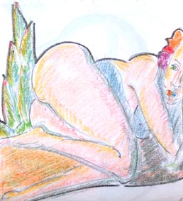 michel ducruet. pose nue. crayons de couleur.6. "petit fragonard"