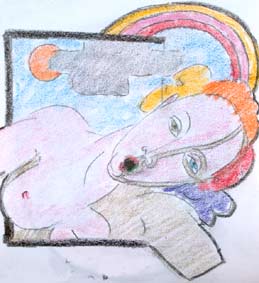 michel ducruet. pose nue. crayons de couleur. Procris.