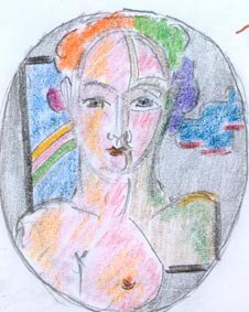 michel ducruet. pose nue. crayons de couleur.libration du corps.