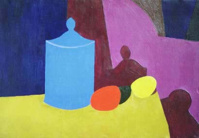 1974, nature morte au pot bleu, huile sur toile