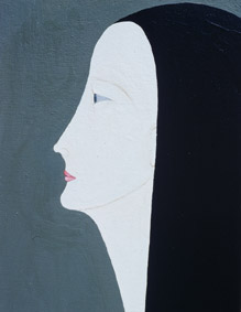 1977,  profil. huile sur bois. Collection prive. saint Pierre du Mesnil