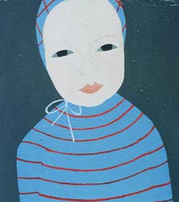 1979, enfant en habit bleu, collection Leroux,bernay, huile sur bois