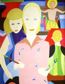 Sophie Leroux dans son atelier, Bernay, 1978, acrylique et huile sur bois