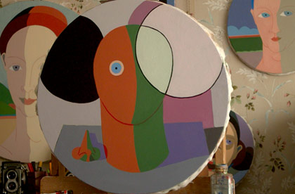 affaire Mickey. huile sur toile. tableau rond. michel ducruet. verneusses